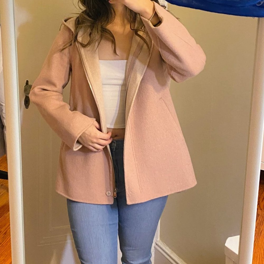 Zara Pink Wool Blend Pea Coat Women's Small
